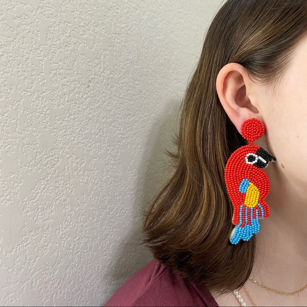 Parrot Bird Beaded Drop Earrings - Picture 4 of 8